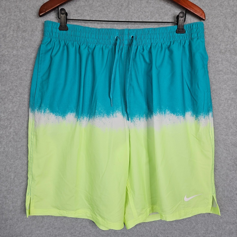 Nike Mens Swim Trunks Teal Neon Lime Green Gradient Boxer Brief Liner Size XL